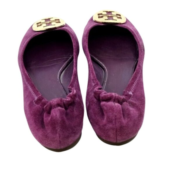 TORY BURCH~Gold Reva Logo~BALLET FLATS~PURPLE SUEDE LEATHER SHOES~7.5M - Picture 5 of 6